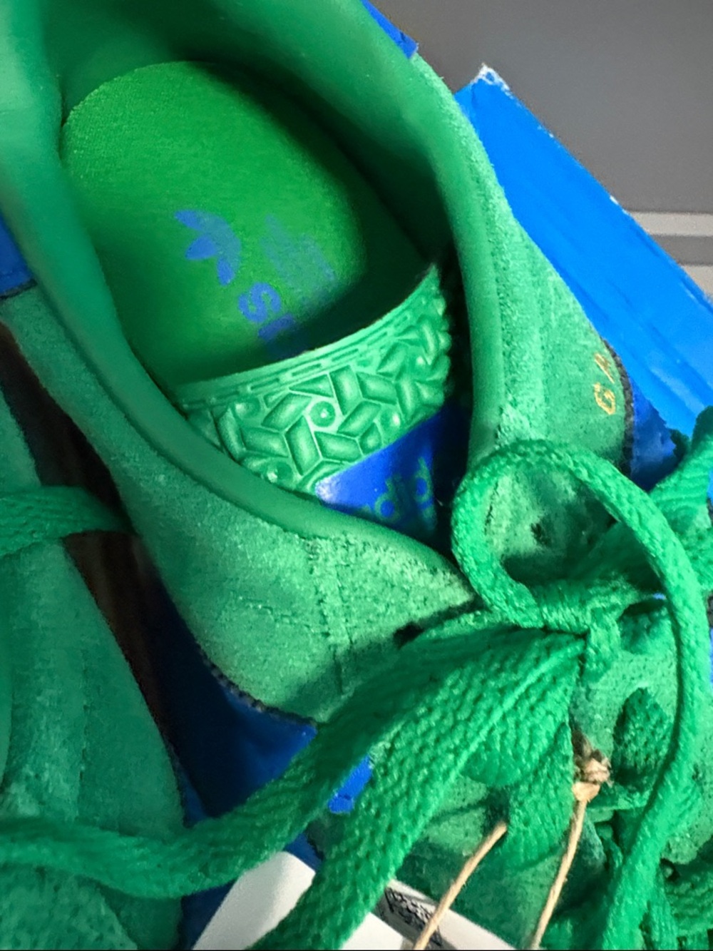 adidas Green Suede Gazelle Bold Platform Sneakers with Blue Stripes NWT - Picture 7 of 10